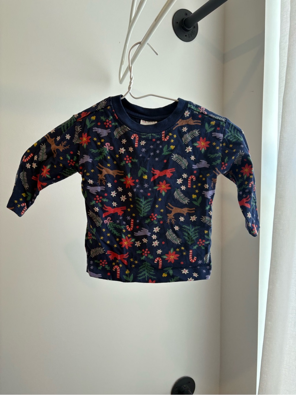 Hanna Andersson Navy Holiday Animal Print Long Sleeve Shirt, Unisex, Baby